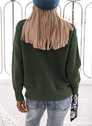 PRETTYGARDEN WOMENS 2024 FALL TURTLENECK SWEATER TOPS LONG SLEEVE FRINGE CHUNKY KNIT PULLOVER SHIRTS (ARMY GREEN,LARGE)