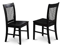 East West Furniture NFC-BLK-W Dining Chair Set with Wood Seat, Black Finish, Set of 2
