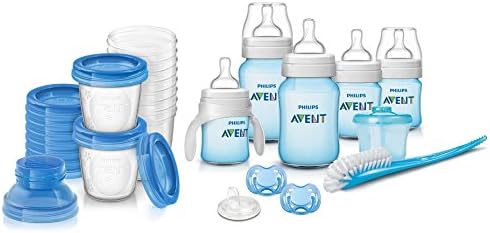 Philips AVENT Classic Plus Newborn Starter Set with Milk Storage Cups (Includes BONUS Baby Haven Steam Sterilizer Bag), Blue