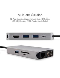 USB C Hub, Hagibis 10 in 1 Type-C Hub with Gigabit Ethernet Port, USB C to 3 USB 3.0 Ports, 4K HDMI, VGA, SD TF Card Reader, Type-C PD Charging and AUX Port for MacBook Pro and Other Type-C Laptop