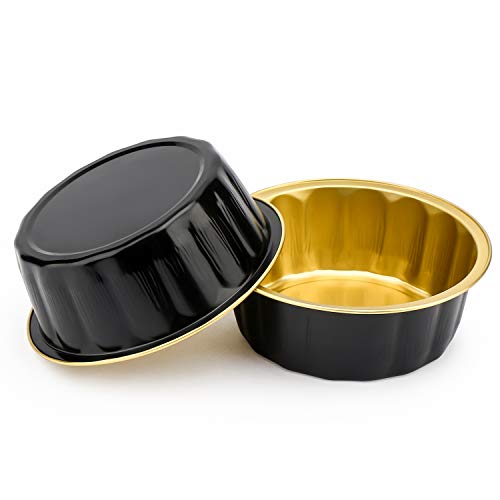 Disposable Ramekins 8 oz, Beasea 50 Pack Black Gold Aluminum Foil Cups