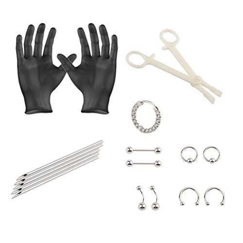 Ipink 22 pieces body piercing kit needle 16g septum,belly button,…