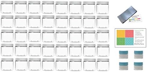 Clear 2 oz Plastic Jars with White Lids | PET Round Refillable Containers | 4 Mini Jars & Shrink Wrap (40 pk)