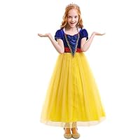 FYMNSI Girls Snow White Halloween Costume Fairytale Princess Dress Up Cosplay Party Ball Evening Gown Yellow 10-11