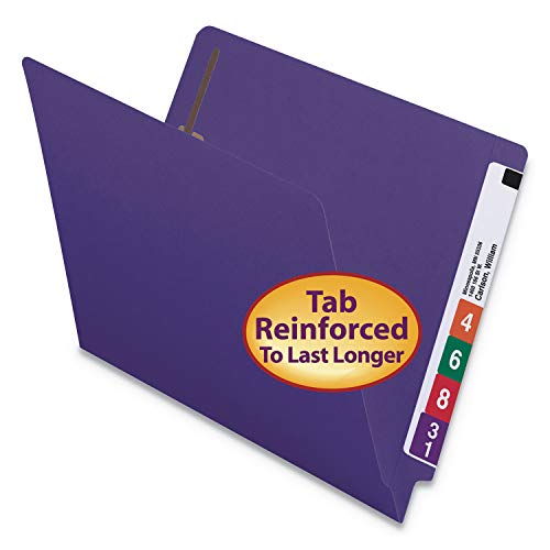 Smead End Tab Fastener File Folder, Shelf-Master® Reinforced Straight-Cut Tab, 2 Fasteners, Letter Size, Purple, 50 per Box (25440)