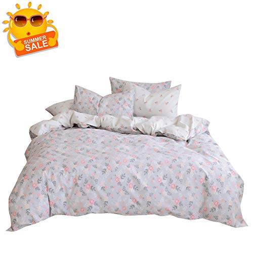 Bulutu Twin Duvet Cover Cotton Floral Grey Reversible Vintage Pink