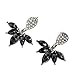 Lady Clear Crystal Leaf Feather Ear Jacket Earrings Back Ear Cuffs Stud Earrings for Women SUNSCSC (Black & Silver)