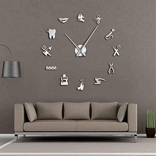 Shuangklei Dentist Diy Giant Wall Clock Dental Doctor Oversized Wall Clock Big Needle Mirror Dentist Office Decor Dentist Gift,47Inch