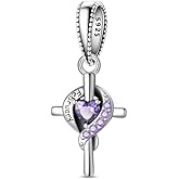 Cross Birthstone Heart Charms Fit for Pandora Bracelets S925 Sterling Silver Pendant Charm Birthday Gift for Her