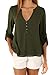 POSESHE Women's V-Neck Button Detail Dip Back Solid Blouse Top (Medium/US 6-8, Army Green)