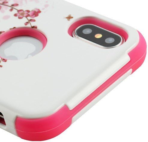 Kaleidio Case Compatible for Apple iPhone XS, X [TUFF] Rugged Armor 3-Piece [Shock/Impact Protection] Dual Layer Hybrid Rubber Cover [Cherry Blossom Flowers]