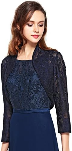 Chic Queen Women's Long Sleeve Floral Lace Shrug Bolero Cardigan(XL/Navy)