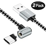 USB Magnetic Cable,SUNGUY [2 Pack] 6FT/2M Right Angle 90 Degree USB C Charging Cable with Magnet Connector for Samsung Galaxy S9 S8 Plus Note 8, Google Pixel 2 XL, LG V30 G6,OnePlus 5T and More