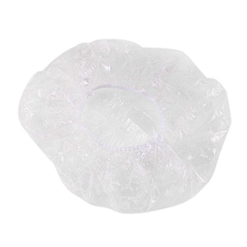 YJYdada Disposable Shower Caps, 100Pcs Plastic Hair Processing Caps, Large Elastic Bath Caps for SPA,Dye,Hair Salon,Home Use Hotel Travel Shoes Covers (White)