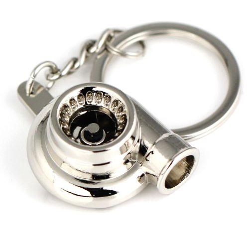 Maycom Spinning Turbo Keychain Keyring Turbocharger Turbine Key Chain Ring Keyrings (Polished Silver)