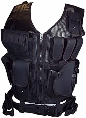 Lightweight Tactical Vest for Hunting, Police, SWAT with pistol / gun holster & multi purpose pouches