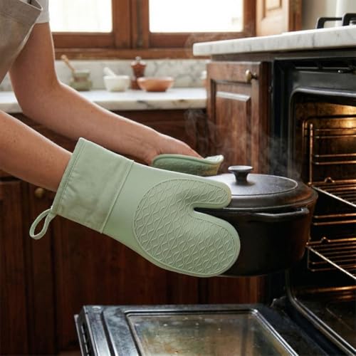 Luva de Silicone Térmica Resistência Suporta calor até 220°C Forro Interno Macio À Prova de Calor Antiderrapante e Impermeável Luva Para Forno e Fogão Premium Segurança e Conforto (Preto)