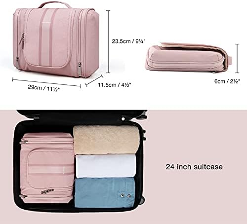 Hanging Toiletry Bag, BAGSMART Travel Toiletry Organizer with hanging hook, Water-resistant Cosmetic Makeup Bag Travel Organizer for Shampoo, Full Sized Container, Toiletries, Pink 6 Hanging Toiletry Bag, BAGSMART Travel Toiletry Organizer with hanging hook, Water-resistant Cosmetic Makeup Bag Travel Organizer for Shampoo, Full Sized Container, Toiletries, Pink
