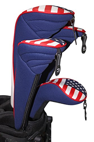 Majek USA Patriot Golf Zipper Head Covers 1 3 5 H Driver Hybrid Fairway Headcovers