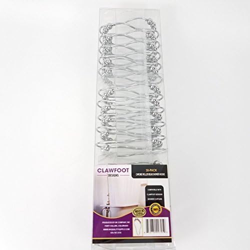 Clawfoot Designs 30-Pack Shower Hooks for 180x70 Tub Curtains Roller Bead Chrome