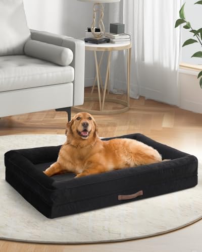 Orthopedic XXL Dog Bed for Giant Dogs, Non-Slip Bottom with Washable Cover | Waterproof, Machine Washable, Removable Cover, Egg Foam, Four-Sided Bolster, Joint Pain Relief, Senior Dogs, Black Dog Bed