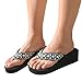 Hotkey Women Summer Slippers Rhinestones Wedges Flip Flops Casual Beach Travel Shoes Comfy Sandals Flats Flip Flop Blackthumb 1