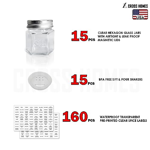 15 Set Spice Jars for Refrigerator Hexagon Glass Spice Jars
