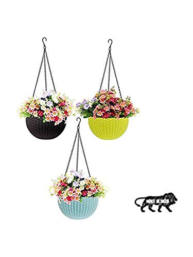 GrowPlanter Round Rattan Woven Plastic Hanging Pots, Hanging Planters for Plants, Multicolor Hanging Pots for Garden, Balcony, Patio (Pack of 3) (Small 6