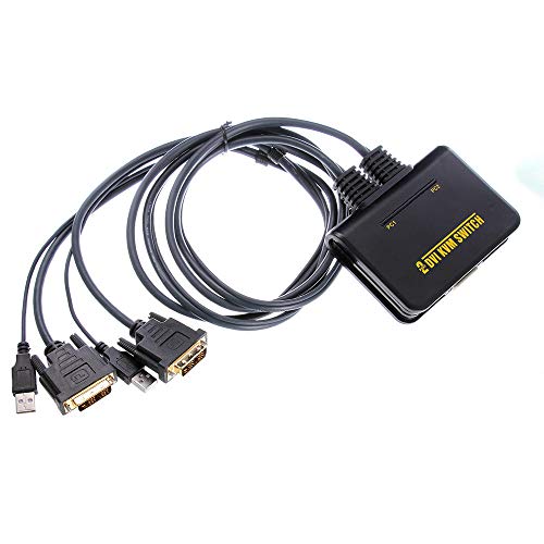 Runshuangyu 2-Port USB DVI Cable KVM Switcher with USB2.0 Hub Built-in Cable KVM Switch, PC Mouse Keyboard DVI-D Monitor Extender Box for Apple, MAC Linux,Windows X - Thumbnail 5