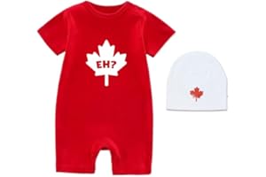 2-Piece Baby Eh Canada Set, Custom Handmade Canada Day Maple Leaf Baby Bodysuit and Hat Set (Red/White, 0-3 months)
