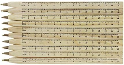 Georgie 10 Pcs Creative Wooden Ball Pen with Ruler Unique Square Ballpoint Pen 0.7mm, Black
