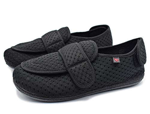 Mei MACLEOD Men's Lightweight Breathable Diabetic Shoes, Extra Wide Width Athletic Edema Swollen House Shoes in Indoor/Outdoor Style (10, Black)