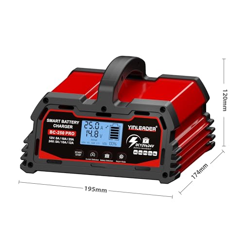 25A 12V/24V Car Battery Charger Fully Automatic Car Battery Charger Smart Charger with LCD Display Car Battery Chargers