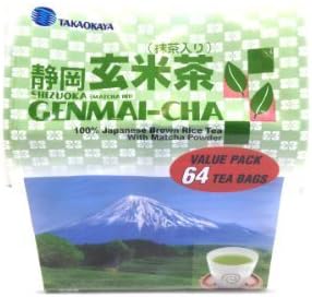 Shizuoka Matcha Genmai-cha (100% Japanese Brown Rice Tea (Pack of 1) by Takaokaya