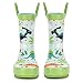 Knodel Rain Boots for Kids, Waterproof Rubber Boots with Easy-On Handles for Boys and Girls, Rubber Printed Patterns Shoes for Toddlers (7 Toddler, Green Dinosaur)