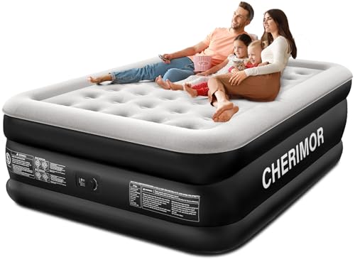 CHERIMOR Queen Air Mattress with Built-in Pump, 18" Raised Comfort, 48Hr Leak-Proof Test, Upgraded Honeycomb Pillar Design, Supports 800 lbs, 3-Min Inflation-Inflatable Bed for Home Guests & Camping