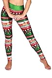 Ladies High Waisted Christmas Patterned Sweater Leggings Red Free Size