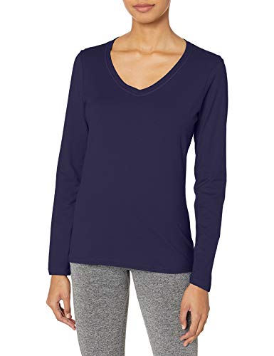 Hanes Women's V-Neck Long Sleeve Tee, Hanes Navy, Small
