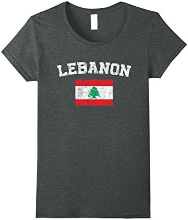 Womens Lebanese Flag Shirt - Vintage Lebanon T-Shirt Small Dark Heather