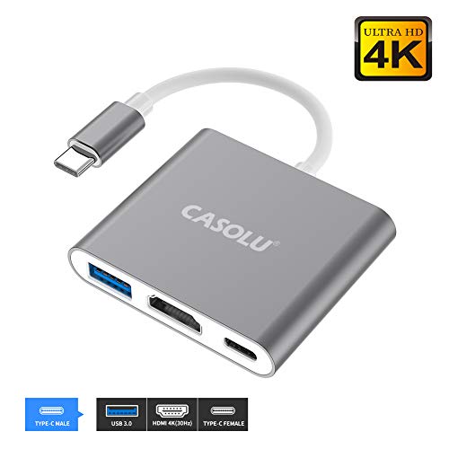 USB C to HDMI Adapter, USB 3.1 Type-C Hub to HDMI 4K+USB 3.0+USB-C Charging Port, MacBook/iMac HDMI Adapter,USB-C Digital AV Multiport Adapter for MacBook Pro/iPad Pro/S8+/S9+/Projector/Monitor（Gray）