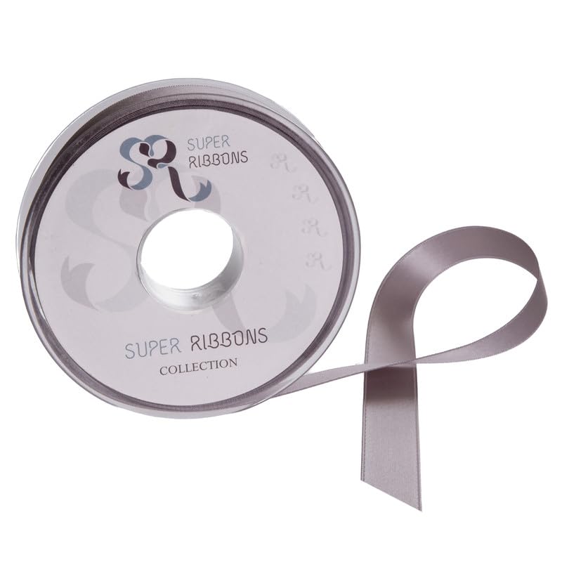 SR SUPER RIBBONS®™- Full Reel 38mm Double Faced Satin Ribbon, 20 Metres on Reel - Grey