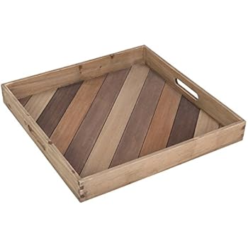 MyGift 18-Inch Square Multi-Color Wood Serving Tray with Handles