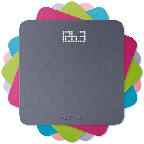 Balance Silicone Digital Bathroom Scale, Measures Body Weight, Large Precision Glass Top, Accurate Backlit Shine Through Display (Scale + Slate Gray Top)