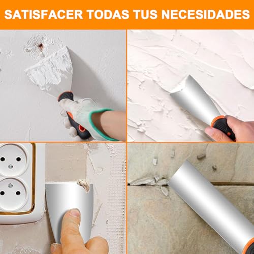 ALKDHDU Juego de espatula resanadora de acero inoxidable de 10 piezas,juego de espatulas pintura que incluye cuchillo para masilla,cuchillo de cinta,raspador de pintor y bandeja de barro，puede pintar