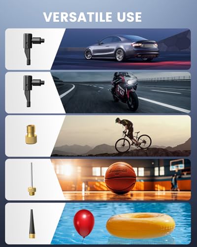 ETENWOLF Mini Electric Bike Pump, 10.34 BAR Portable Bicycle Air Pump with Presta and Schrader Valve for Mountain Bike,Road Bike,Motorcycle,Sport Ball, Fast Inflate & Auto Stop Bicycle Pump with Gauge