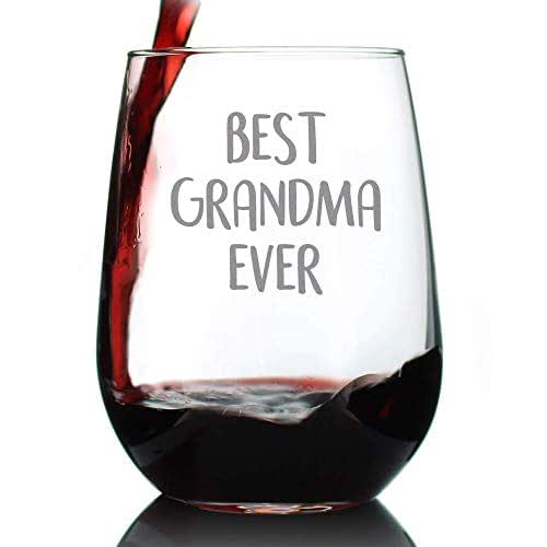 Best Grandma Ever Cute Stemless Wine Glass Gift for