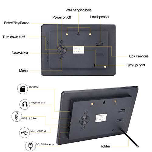 Digital Photo Frame 10 inches, CofunKool Digital Picture Frame with HD 1920x1080 IPS Screen, Support 1080P Video, Music Player, Auto On/Off Timer, Calendar, Alarm, with Remote Control