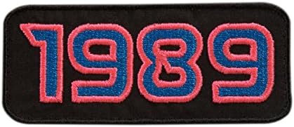 Embroidered Retro Vintage 80s Neon Pink & Electric Blue 1989 Year Iron On Sew On Applique Patch