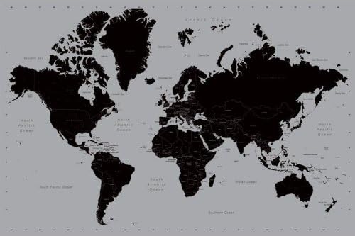 HUGE LAMINATED /ENCAPSULATED World Map (Contemporary) silver POSTER Measuring 36 x 24 inches (91.5 x 61 cm)