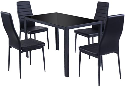 LTL Shop Furniture Black 5 Piece Kitchen Dining Set Glass Metal Table and 4 Chairs